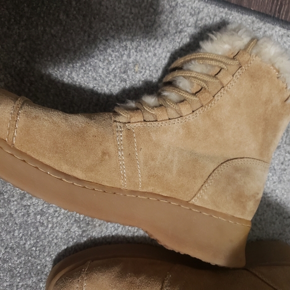 Report Sierra Leather Faur Boots Womens Size 7.5 Shearling Tan Platform - Picture 3 of 16
